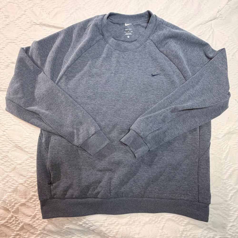 Nike Sweatshirt XL Blue Dri-FIT Polyester Performance Crew Neck Activewear